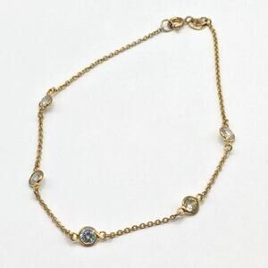 Gold Over Sterling Silver 925 Crystal Station Chain Anklet Ankle Bracelet